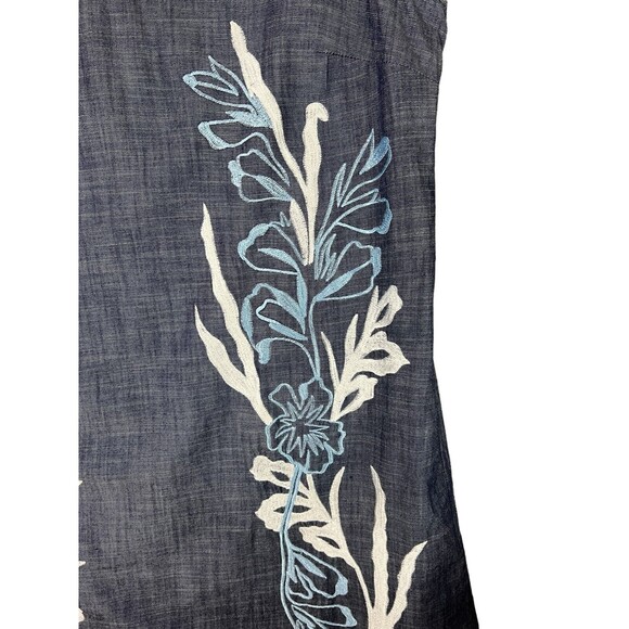 eShakti V-Neck Dress  Women's M (8)  Embroidered Sleeveless Sheath Blue Chambray - Picture 3 of 9